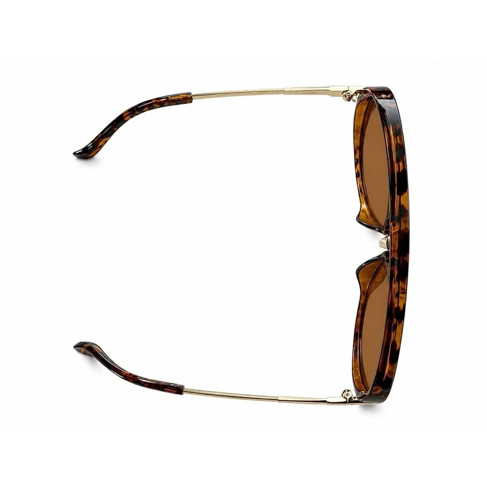 Retro Tortoise Aviator Sunglasses Brown Lens Gold Metal Arms Vintage Chic UV